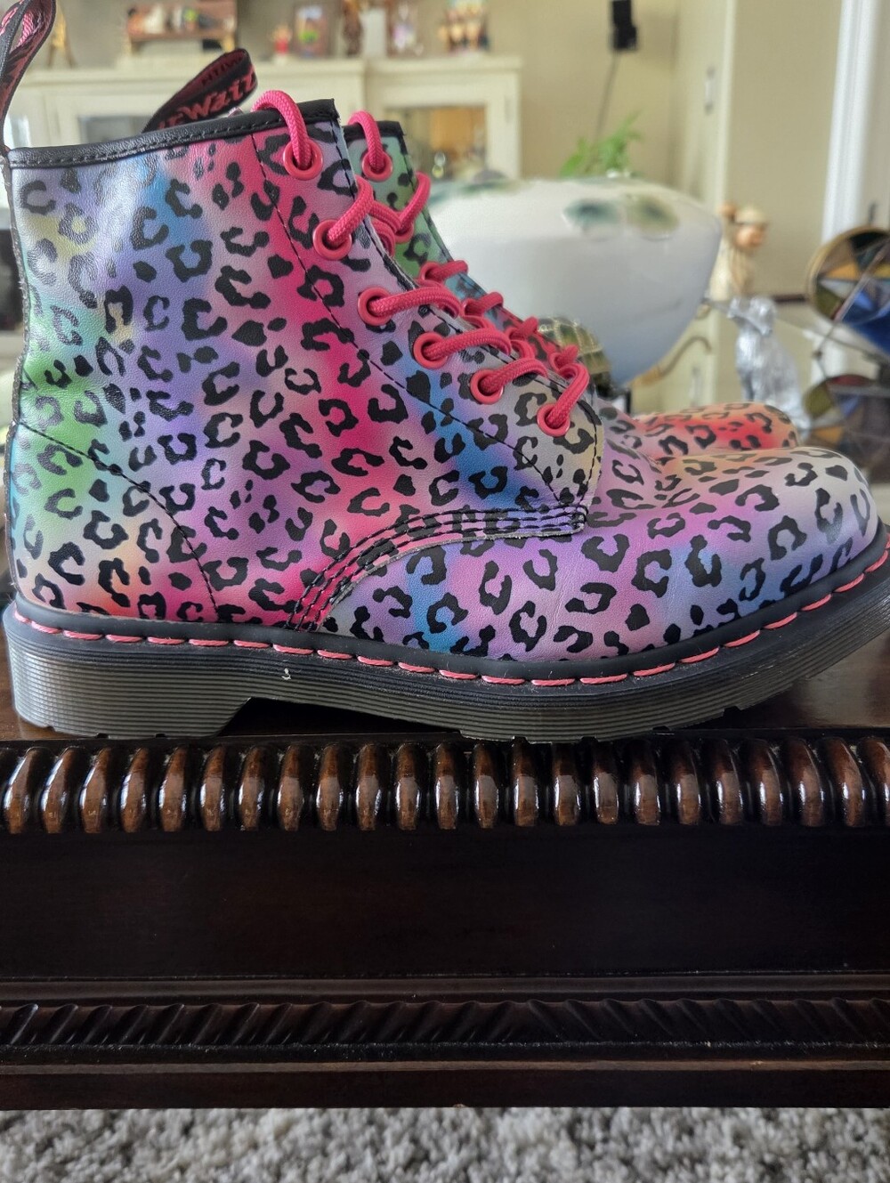Dr. Martens Rainbow Leopard Print Lace-Up Boots with Pink Laces